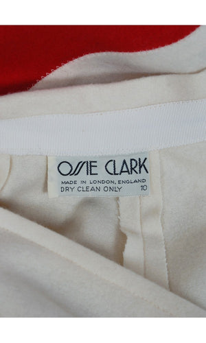 1973 Ossie Clark Ivory Red Block-Color Wool Jacket & Maxi Skirt Dress Ensemble