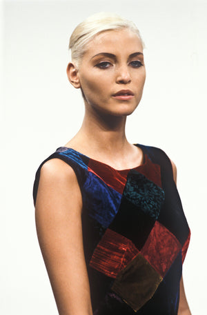 1994 Dolce & Gabbana Editorial Runway Multicolored Patchwork Velvet Gown