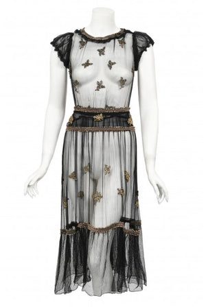 1930's Bette Davis Owned Couture Old Hollywood Sheer Beaded Silk Dress