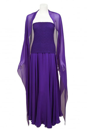 1970's Halston Couture Purple Silk Strapless Tube-Top Maxi Dress Set