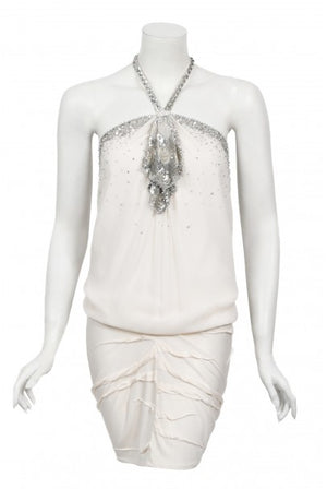 2003 Christian Dior by John Galliano Beaded Ivory Silk Flapper Mini Dress