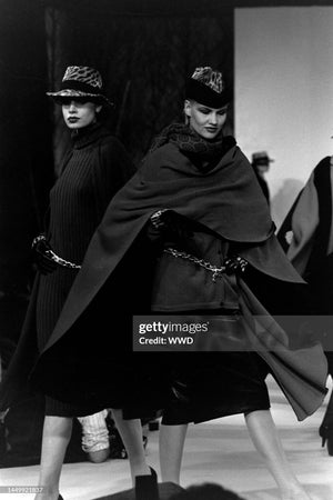 1983 Christian Dior Haute Couture Black Wool & Silk-Velvet Full Length Cape