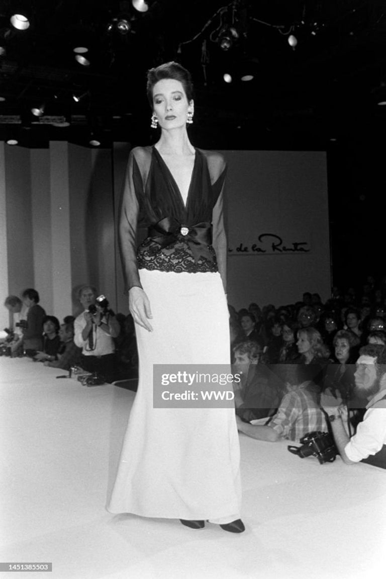1986 Oscar de la Renta Documented Runway Black Sheer Chiffon & Pink Silk Gown