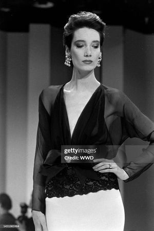 1986 Oscar de la Renta Documented Runway Black Sheer Chiffon & Pink Silk Gown