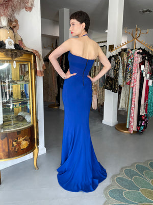 2013 Narciso Rodriguez Custom Couture for Tina Fey Sapphire Silk Bustier Gown