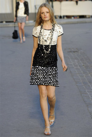 2011 Chanel by Karl Lagerfeld Runway Sample Black & White Beaded Sequin Lace Dress