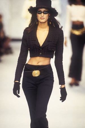 1993 Chanel by Karl Lagerfeld Documented Midnight Blue Wool Cropped Jacket