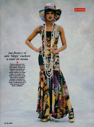 1993 Dolce & Gabbana Documented Colorful Patchwork Silk Hourglass Flounce Gown
