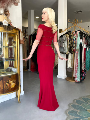 2010 Chanel by Karl Lagerfeld 'Coco on the Lido' Ruby Red Silk-Wool Hourglass Gown