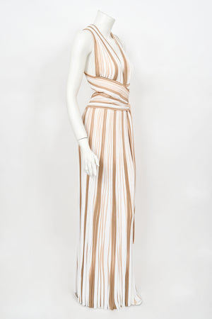 2002 Christian Dior by John Galliano Striped Stretch Knit Low-Plunge Gown