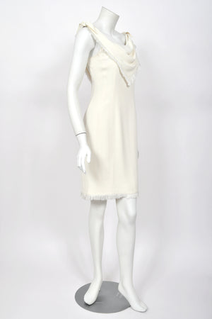 1998 Christian Dior by John Galliano Resort Collection Ivory White Crepe Fringed-Bib Dress
