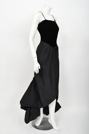 1958 Philip Hulitar 'Old Hollywood' Black Silk & Velvet Hourglass Fishtail Dress