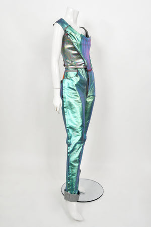 1993 Vivienne Westwood Runway Metallic Denim Corset Bustier Top & Pants