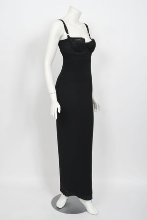 1997 Dolce & Gabbana Black Stretch Silk Knit Hourglass Built-In Bra Gown