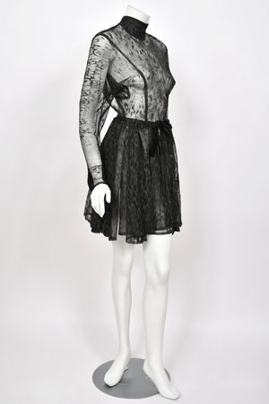 1987 Azzedine Alaia Naomi Campbell Featured Runway Sheer Lace Mini Dress