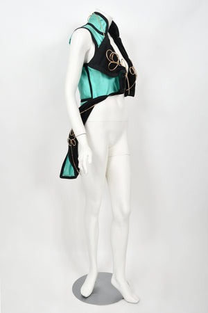 1991 John Galliano Documented Runway Black & Blue Military Inspired Cropped Vest