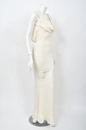 1998 John Galliano Documented Runway Ivory Stretch Knit Sheer Bias-Cut Backless Gown