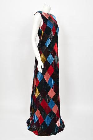 1994 Dolce & Gabbana Editorial Runway Multicolored Patchwork Velvet Gown