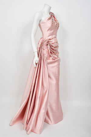 2007 Christian Dior by John Galliano Beaded Pink Silk Asymmetric Sculptural Gown