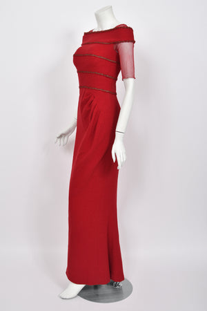 2010 Chanel by Karl Lagerfeld 'Coco on the Lido' Ruby Red Silk-Wool Hourglass Gown