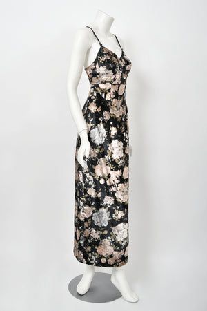 1997 Dolce & Gabbana Floral Stretch Velvet Cut-Out Bustier Slip Dress with Tags