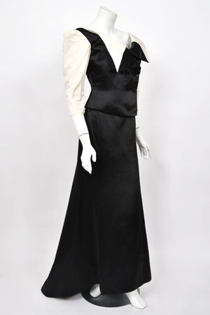 1999 Vivienne Westwood 'La Belle Helene' Collection Silk Off-Shoulder Corset Blouse & Full-Length Skirt Set