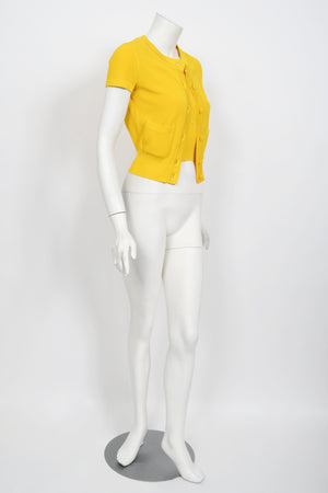 1996 Chanel by Karl Lagerfeld Runway Yellow Knit Cropped Sweater Set