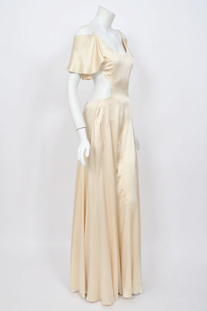 2004 Alexander McQueen 'Deliverance' Collection Ivory Silk Cut-Out Backless Jumpsuit