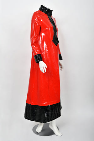 1969 Pierre Cardin Documented Red & Black Vinyl Space-Age Mod Maxi Coat
