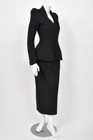 1995 John Galliano 'Dolores' Collection Runway Black Wool Jacket Hourglass Suit