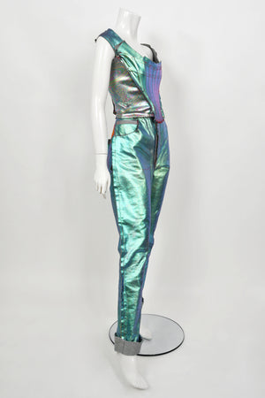1993 Vivienne Westwood Runway Metallic Foiled Denim Corset Bustier & Matching Pants