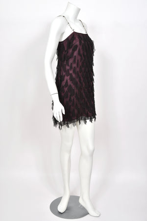 1998 Versace Runway Purple & Black 'Petal' Silk Chiffon Crystal-Straps Mini Dress