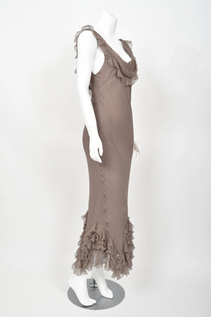 2006 Christian Dior by John Galliano Smoky Silk Tiered Ruffle Bias-Cut Gown