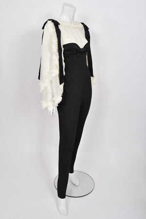 2009 Chanel by Karl Lagerfeld Editorial Runway Black & White Angel Sleeve Fitted Jumpsuit