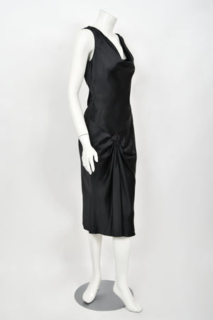2004 Christian Dior by John Galliano Black Silk Backless Draped Pearls Bias-Cut Dress