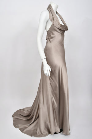 2014 Ralph Lauren Purple Label Platinum Silk Bias-Cut 'Old Hollywood' Gown w/ Optional Hood