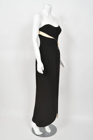 1999 Thierry Mugler Black & Ivory Strapless Bustier Hourglass High-Slit Gown