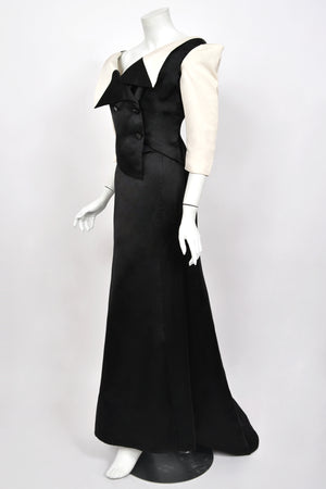 1999 Vivienne Westwood 'La Belle Helene' Collection Silk Off-Shoulder Corset Blouse & Full-Length Skirt Set