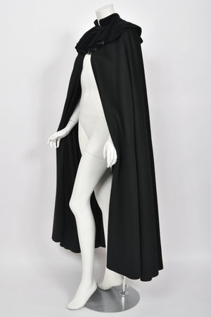1983 Christian Dior Haute Couture Black Wool & Silk-Velvet Full Length Cape