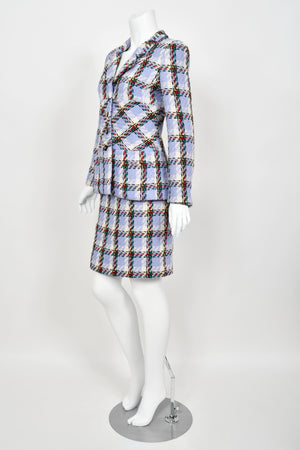 1995 Chanel by Karl Lagerfeld Runway Periwinkle Plaid Wool Barbie Jacket & Skirt