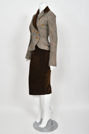 1996 Vivienne Westwood 'Storm in a Teacup' Tweed Velvet Asymmetric Jacket Suit