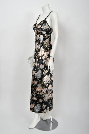 1997 Dolce & Gabbana Floral Stretch Velvet Cut-Out Bustier Slip Dress with Tags