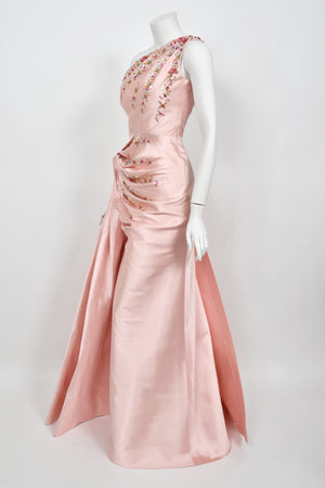 2007 Christian Dior by John Galliano Beaded Pink Silk Asymmetric Sculptural Gown