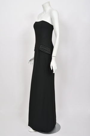 1997 Christian Dior by John Galliano Black Silk Crepe Strapless High-Slit Gown