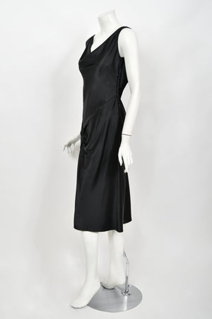 2004 Christian Dior by John Galliano Black Silk Backless Draped Pearls Bias-Cut Dress