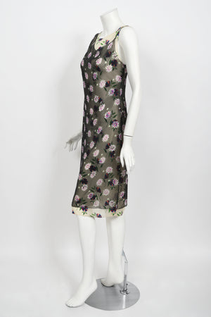 1998 Versace Couture Documented Runway Sheer Floral Silk Slip Dress