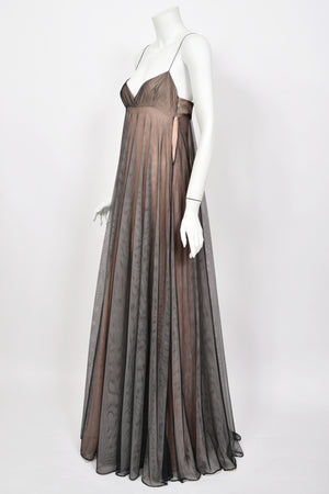 1998 Tom Ford for Gucci Runway Black Nude Illusion Layered Tulle Gown