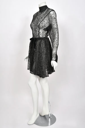 1987 Azzedine Alaia Naomi Campbell Featured Runway Sheer Lace Mini Dress