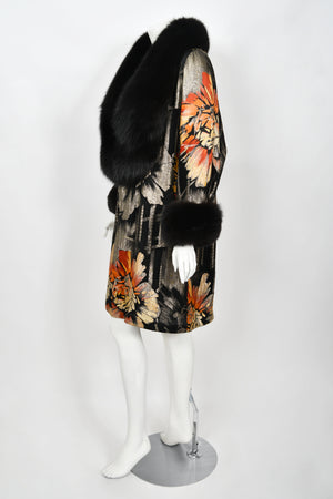 1920's Metallic Art-Deco Floral Lamé & Fox Fur Dolman-Sleeve Flapper Coat