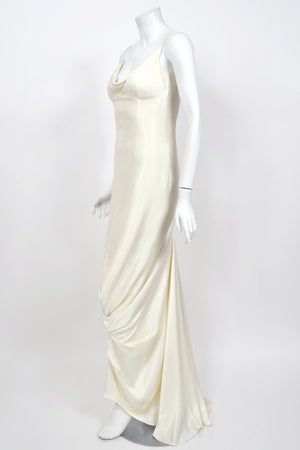 1999 John Galliano ‘Ballets Russes’ Collection Ivory Silk Ruched Bias-Cut Trained Slip Gown